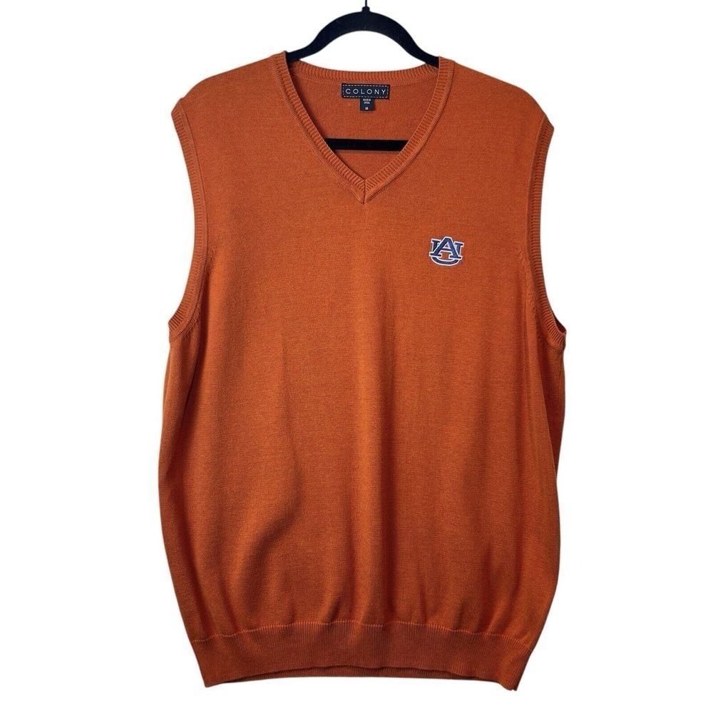 Auburn University Sweater Vest Mens M Orange Cotton Tencel V Neck Golf Logo